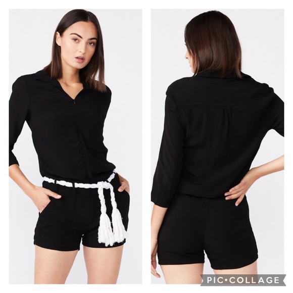 Monrow Pants - NWT Monrow Crepe Zip Up Romper in Black
